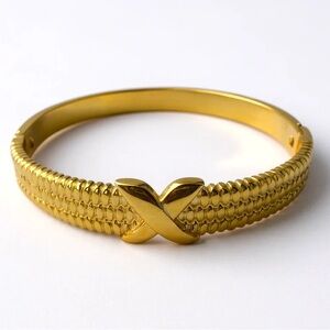 Gold X Accent Textured Bangle Stainless Steel Bracelet - Women